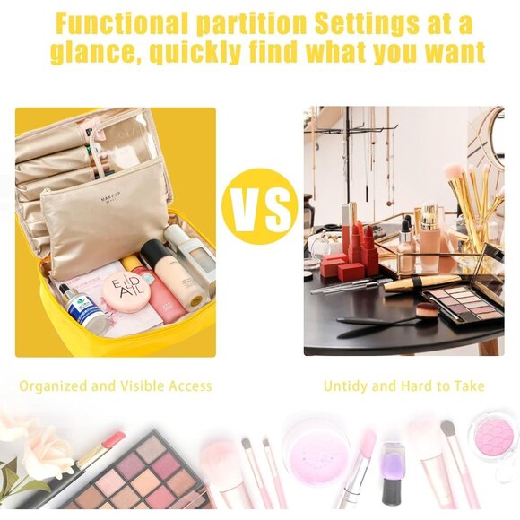 Women Yellow Travel Makeup Bag Cosmetic Bag Makeup Bag Toiletry bag - Picture 5 of 7